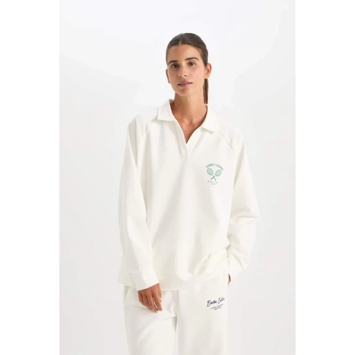D1699 Oversize Fit Polo Yaka Sweat Shirt
