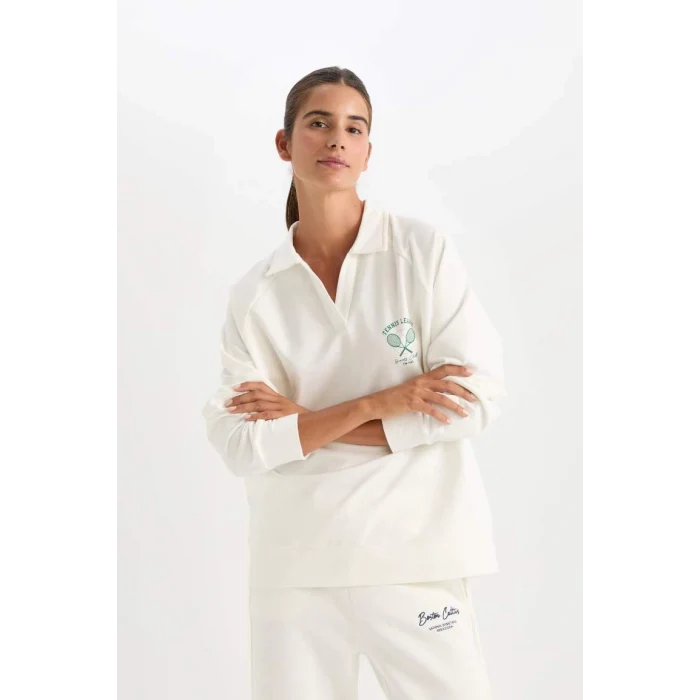 D1699 Oversize Fit Polo Yaka Sweat Shirt
