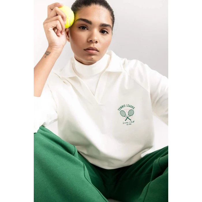 D1699 Oversize Fit Polo Yaka Sweat Shirt