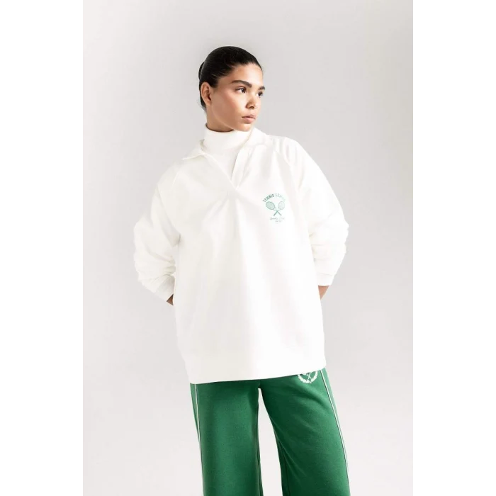 D1699 Oversize Fit Polo Yaka Sweat Shirt