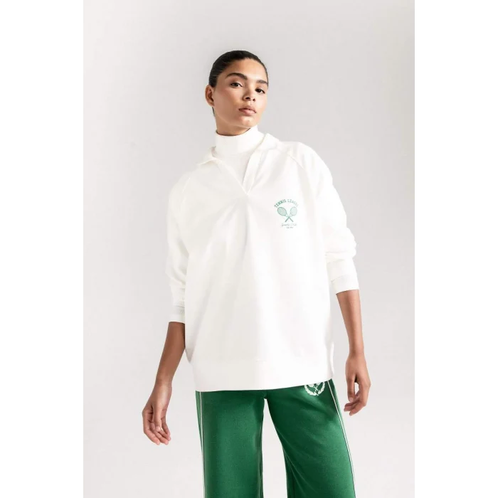 D1699 Oversize Fit Polo Yaka Sweat Shirt