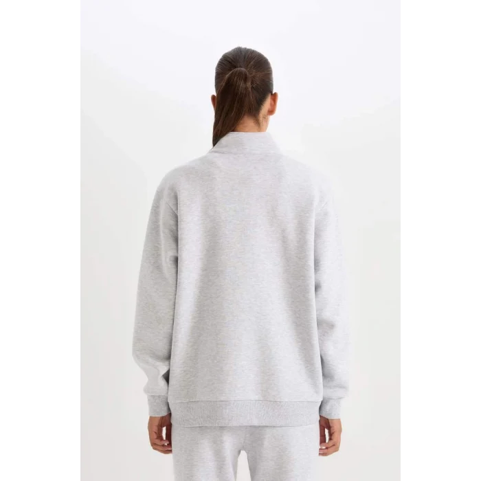 D1701 Oversize Fit Dik Yaka Spor Baskılı Sweatshirt