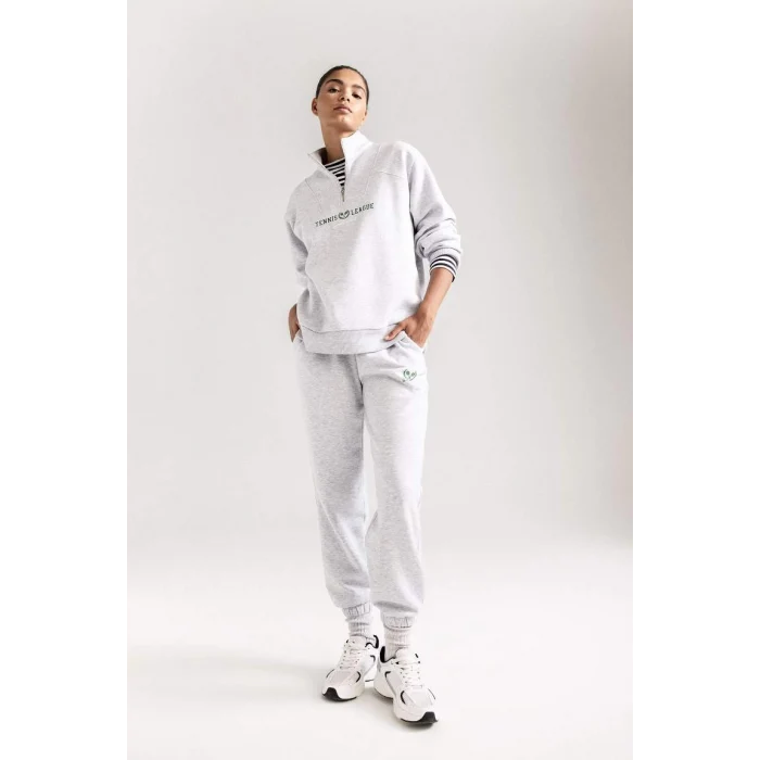 D1701 Oversize Fit Dik Yaka Spor Baskılı Sweatshirt