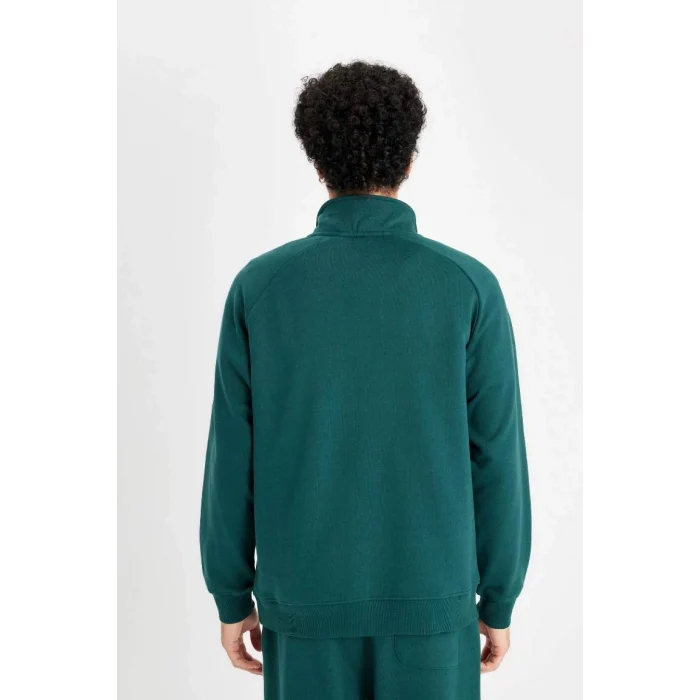 D1782 Boxy Fit Dik Yaka Fermuarlı Baskılı Sweatshirt