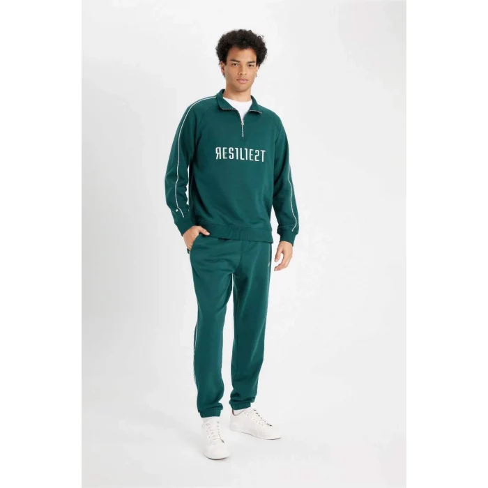 D1782 Boxy Fit Dik Yaka Fermuarlı Baskılı Sweatshirt