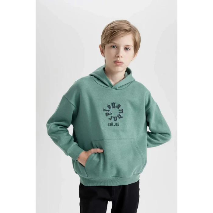 D1909 Oversize Fit Kapüşonlu Cepli Kalın Sweatshirt