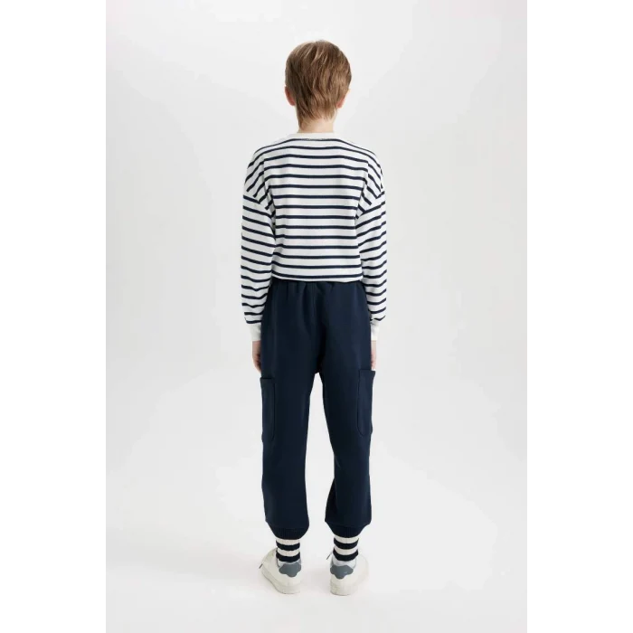 D1914 Lacivert Beli Paçası Lastikli Baskılı Eşofman Altı