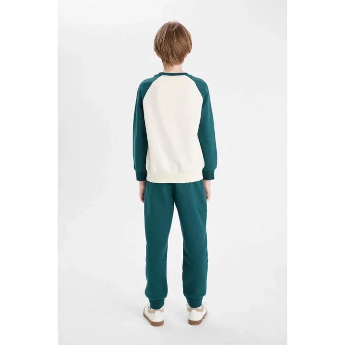 D2033 Baskılı Bisiklet Yaka Sweatshirt Üst Beli Lastikli Jogger Eşofman Altı 2li Takım