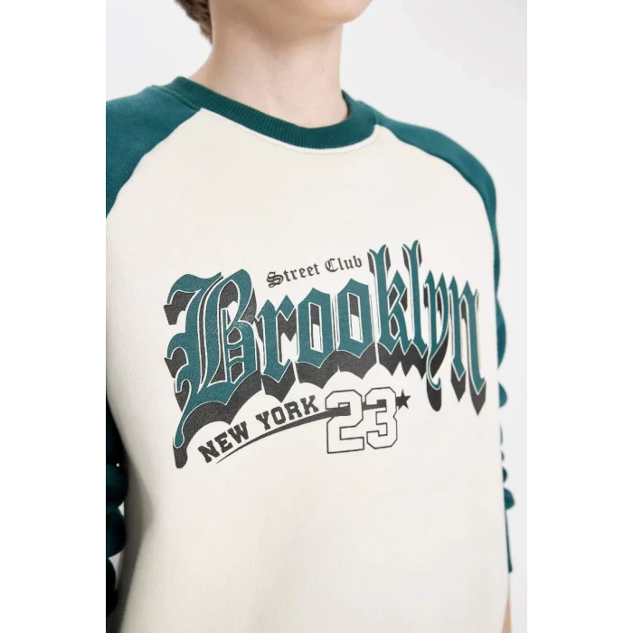 D2033 Baskılı Bisiklet Yaka Sweatshirt Üst Beli Lastikli Jogger Eşofman Altı 2li Takım