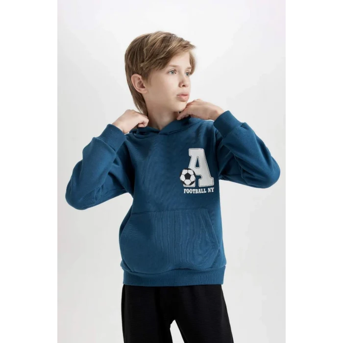 D2036 Erkek Çocuk 2li Takım Baskılı Kapüşonlu Kanguru Cepli Sweatshirt Jogger Eşofman Altı