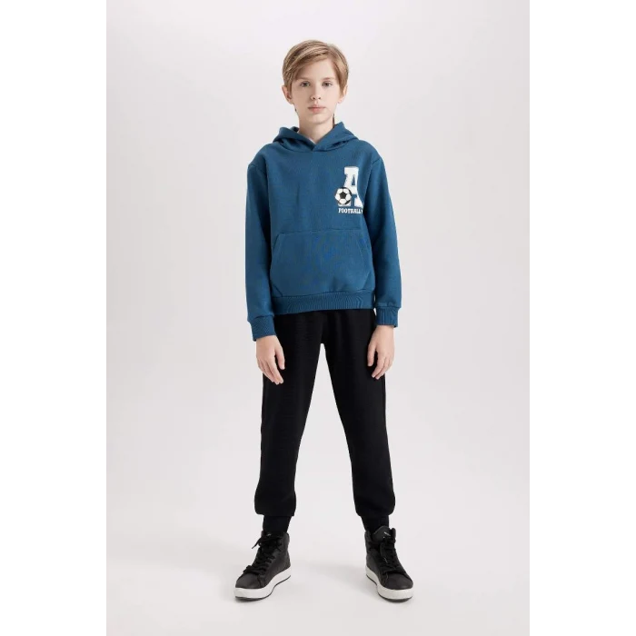 D2036 Erkek Çocuk 2li Takım Baskılı Kapüşonlu Kanguru Cepli Sweatshirt Jogger Eşofman Altı