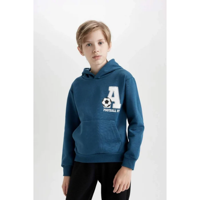 D2036 Erkek Çocuk 2li Takım Baskılı Kapüşonlu Kanguru Cepli Sweatshirt Jogger Eşofman Altı