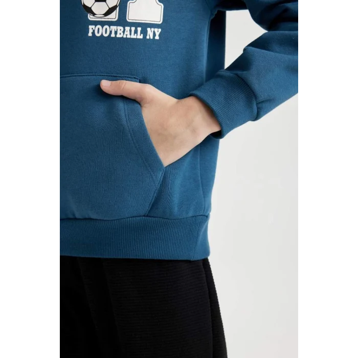 D2036 Erkek Çocuk 2li Takım Baskılı Kapüşonlu Kanguru Cepli Sweatshirt Jogger Eşofman Altı