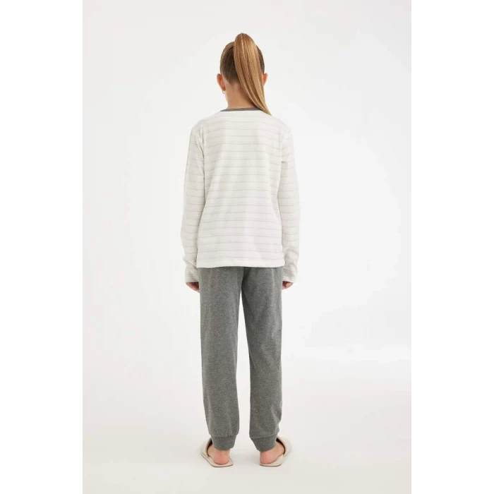 D2115 Pijama Takımı Ayı Baskılı Uzun Kollu Üst Uzun Alt