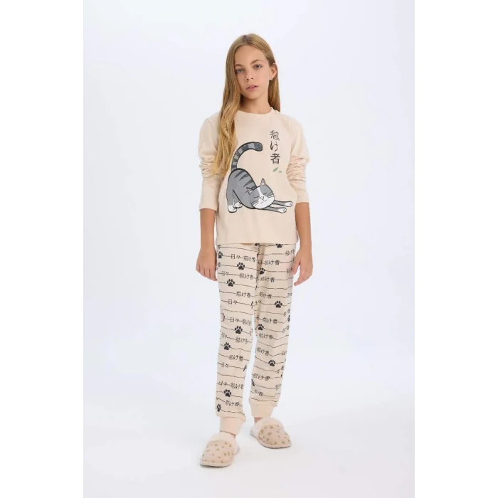 D2118 Uzun Kollu Baskılı Pijama Takımı