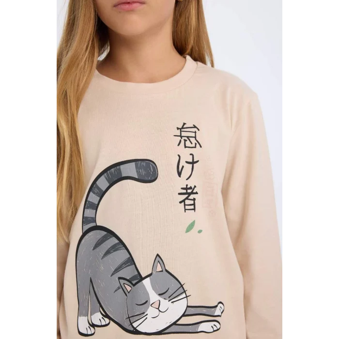 D2118 Uzun Kollu Baskılı Pijama Takımı
