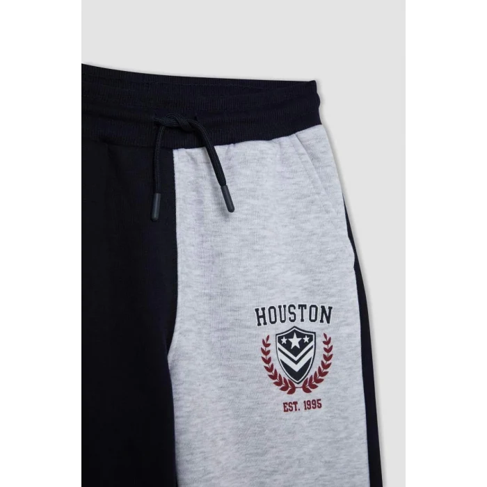 D2161 Baskılı Renk Bloklu Beli Paçası Lastikli Cepli Kalın Jogger Eşofman Alt