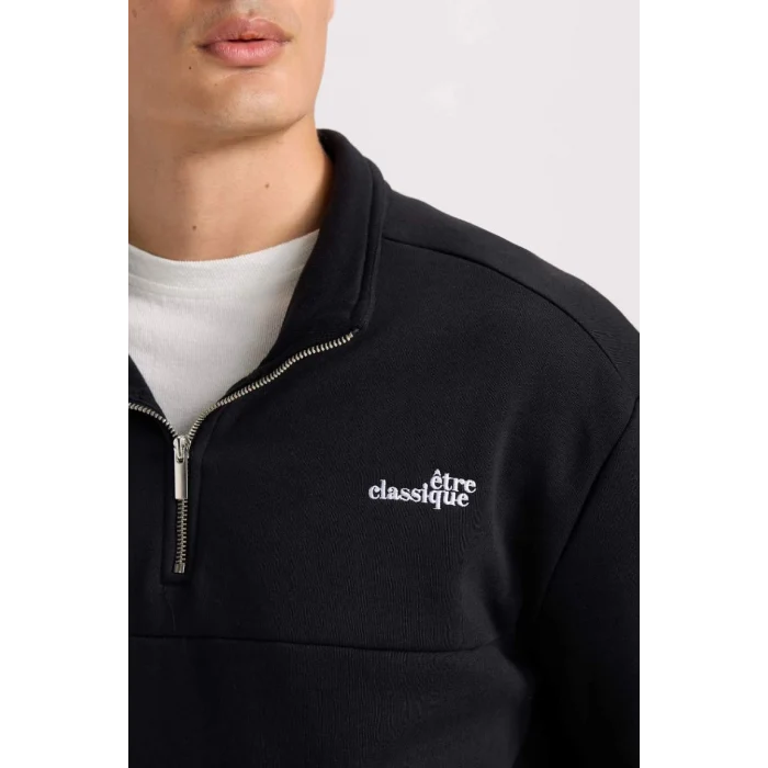 D2164 Relax Fit Fermuarlı Dik Yaka Baskılı Kalın Kumaş Sweatshirt