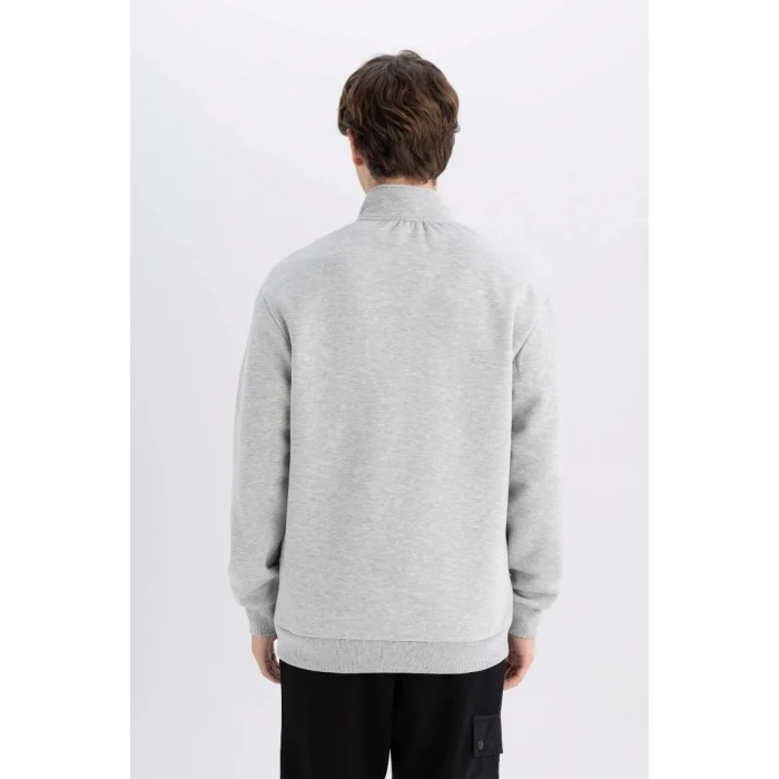 D2165 Dik Yaka Baskılı Fermuarlı Sweatshirt