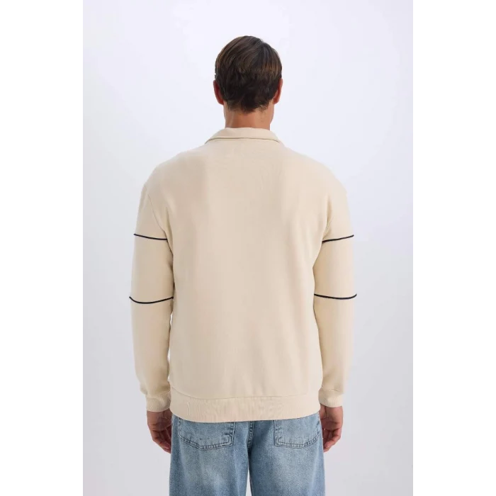 D2166 Relax Fit Dik Yaka Fermuarlı Baskılı Kalın Sweatshirt