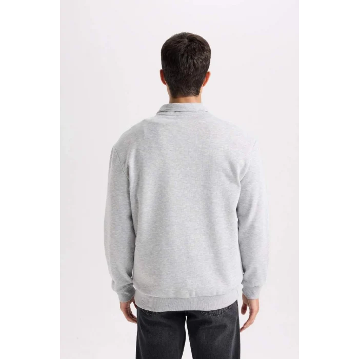D2168 Relax Fit Fermuarlı Dik Yaka Baskılı Kalın Sweatshirt