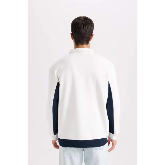 D2169 Relax Fit Dik Yaka Yarım Fermuarlı Baskılı Kalın Sweatshirt