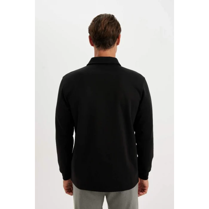 D2279 Regular Fit Polo Yaka Yarım Fermuarlı Basic Düz Sweatshirt