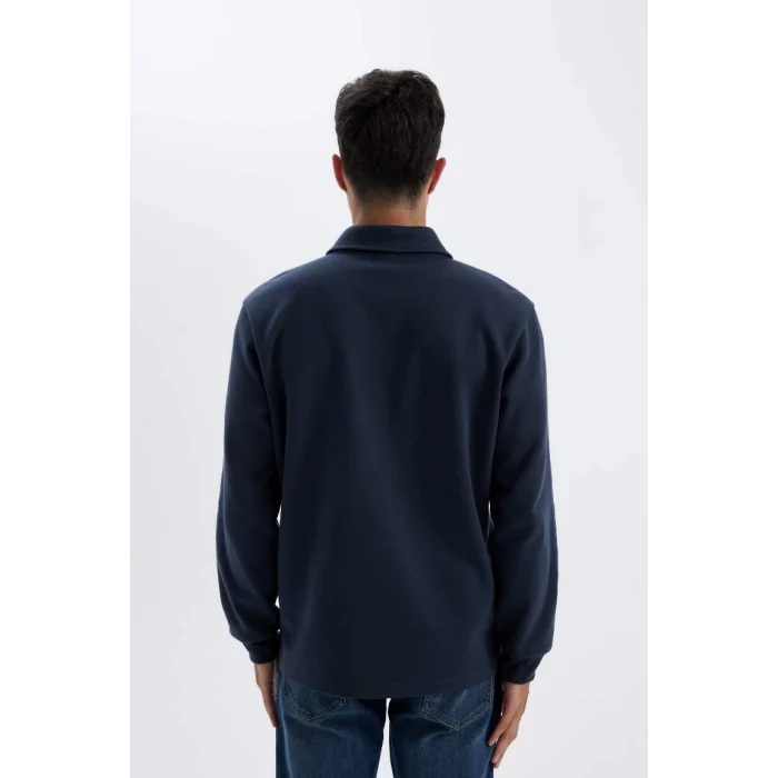 D2279 Regular Fit Polo Yaka Yarım Fermuarlı Basic Düz Sweatshirt