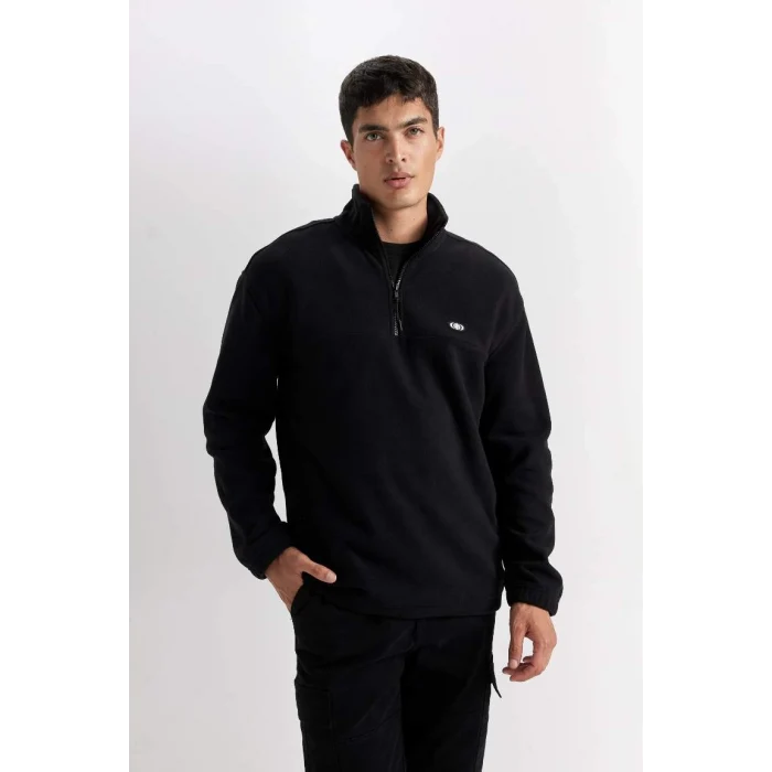 D2348 Relax Fit Dik Yaka Fermuarlı Polar Sweatshirt