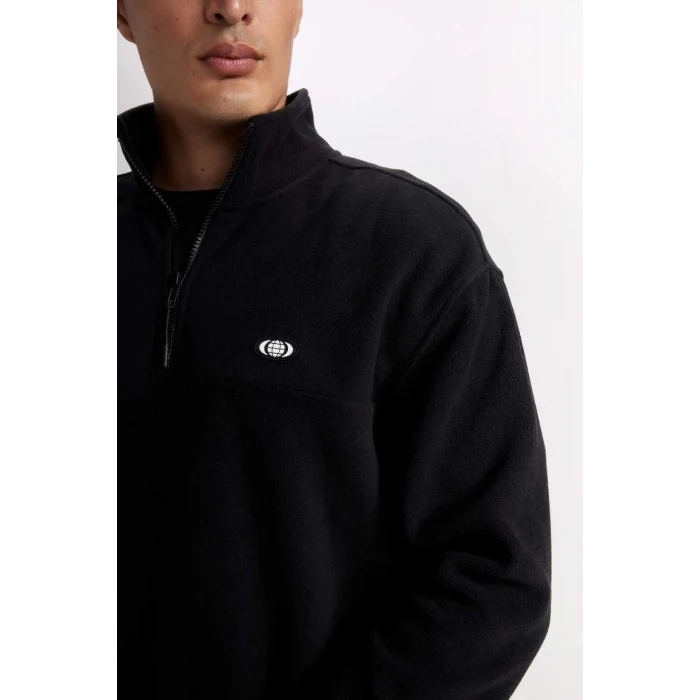 D2348 Relax Fit Dik Yaka Fermuarlı Polar Sweatshirt