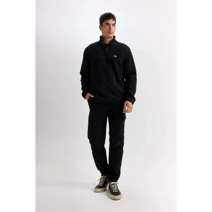D2348 Relax Fit Dik Yaka Fermuarlı Polar Sweatshirt