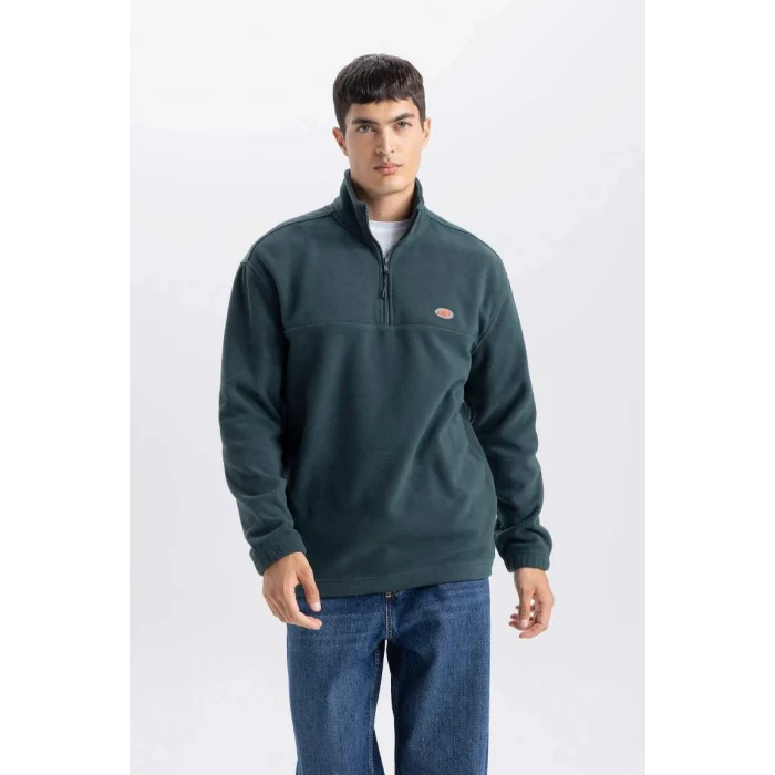D2348 Relax Fit Dik Yaka Fermuarlı Polar Sweatshirt