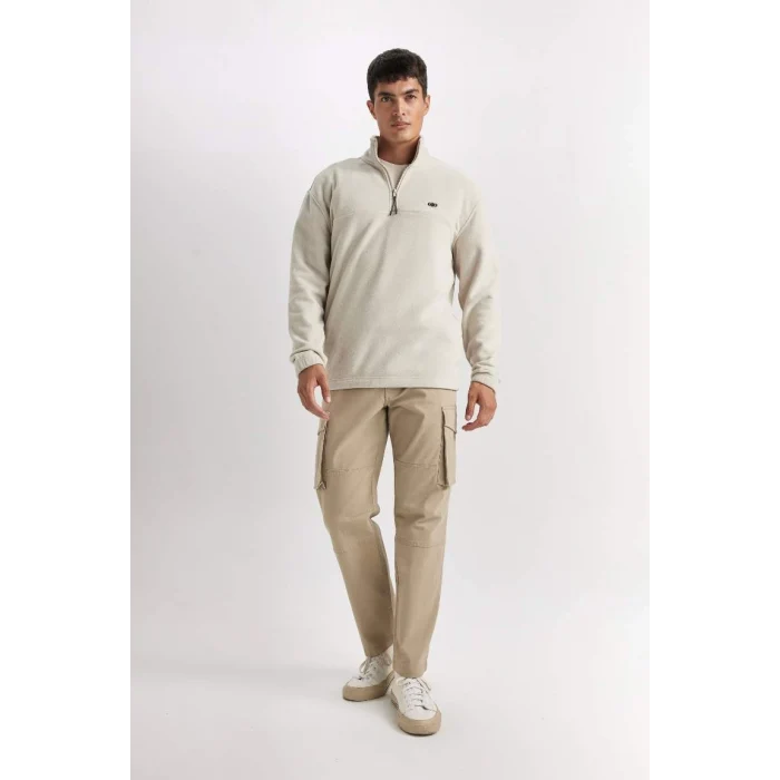 D2348 Relax Fit Dik Yaka Fermuarlı Polar Sweatshirt