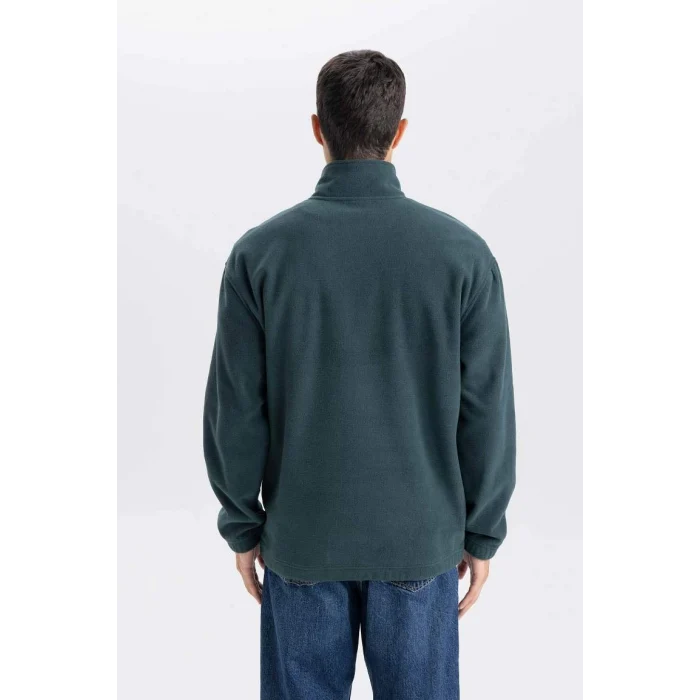 D2348 Relax Fit Dik Yaka Fermuarlı Polar Sweatshirt