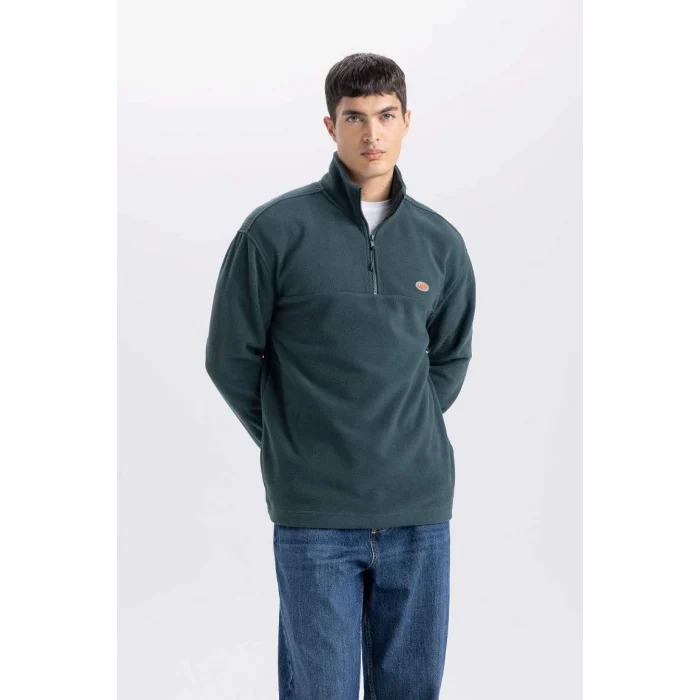 D2348 Relax Fit Dik Yaka Fermuarlı Polar Sweatshirt