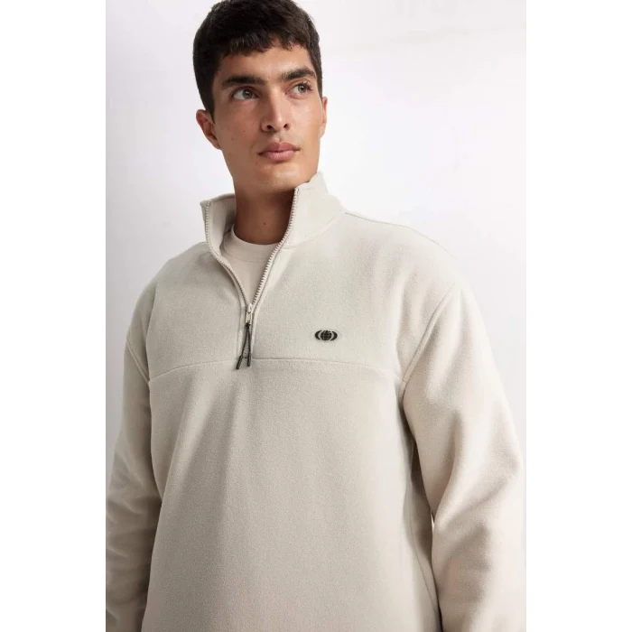 D2348 Relax Fit Dik Yaka Fermuarlı Polar Sweatshirt