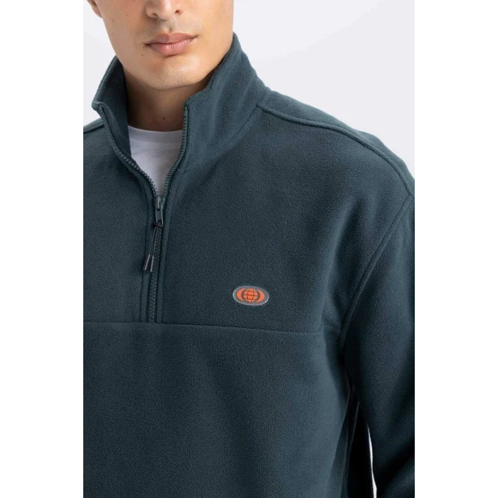D2348 Relax Fit Dik Yaka Fermuarlı Polar Sweatshirt