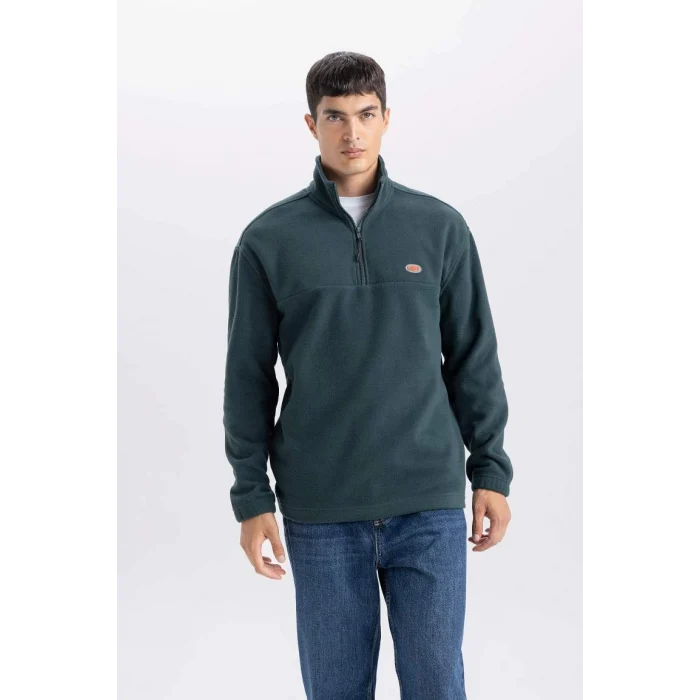 D2348 Relax Fit Dik Yaka Fermuarlı Polar Sweatshirt