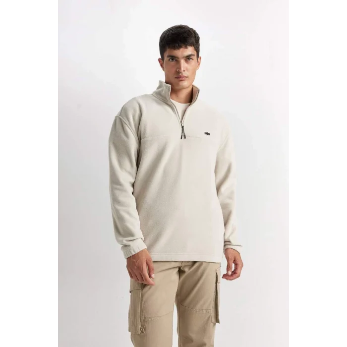 D2348 Relax Fit Dik Yaka Fermuarlı Polar Sweatshirt