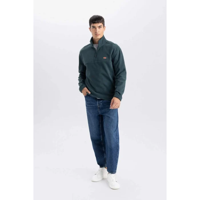D2348 Relax Fit Dik Yaka Fermuarlı Polar Sweatshirt