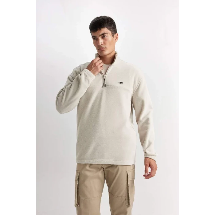 D2348 Relax Fit Dik Yaka Fermuarlı Polar Sweatshirt