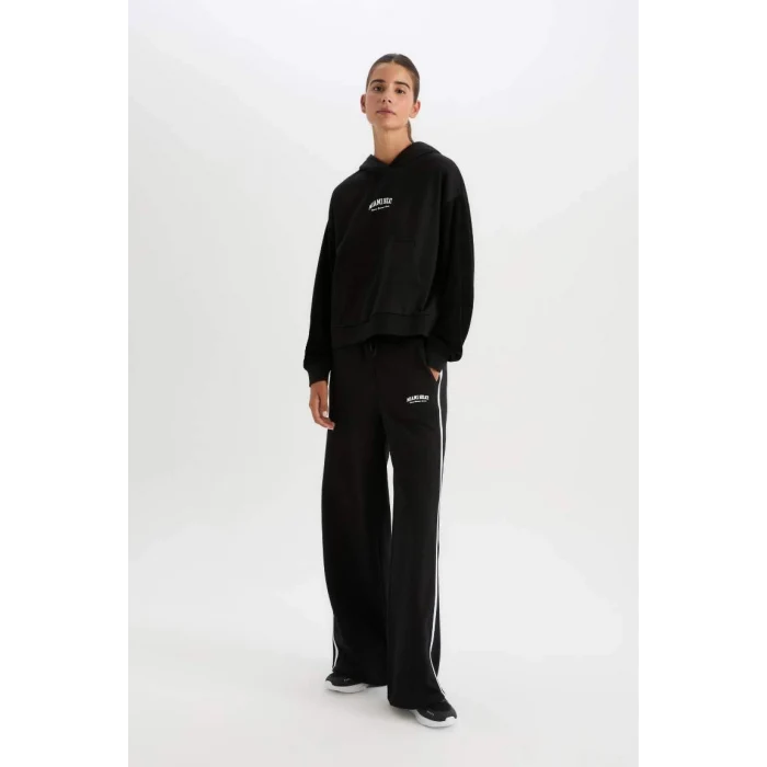 D2360 DeFactoFit Wide Leg Geniş Paça NBA Miami Heat Cepli Standart Boy Kalın Kumaş Eşofman Altı