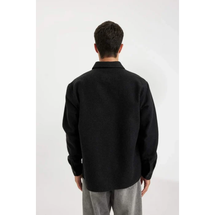 D2622 Regular Fit Basic Düz Pamuk Karışımlı Uzun Kollu Gömlek