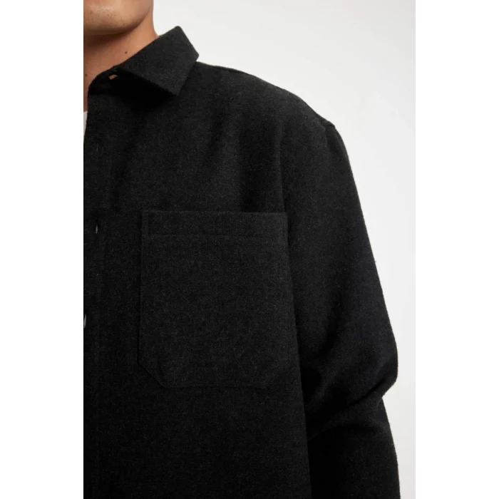 D2622 Regular Fit Basic Düz Pamuk Karışımlı Uzun Kollu Gömlek