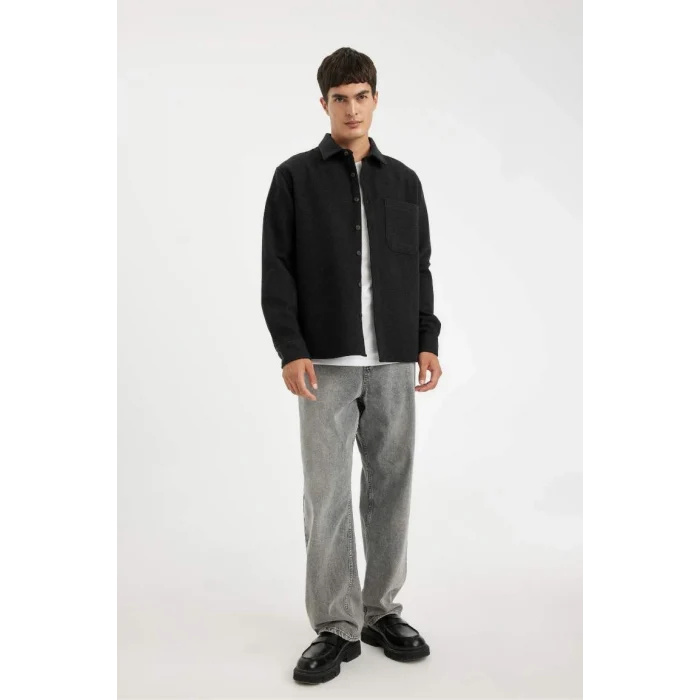 D2622 Regular Fit Basic Düz Pamuk Karışımlı Uzun Kollu Gömlek