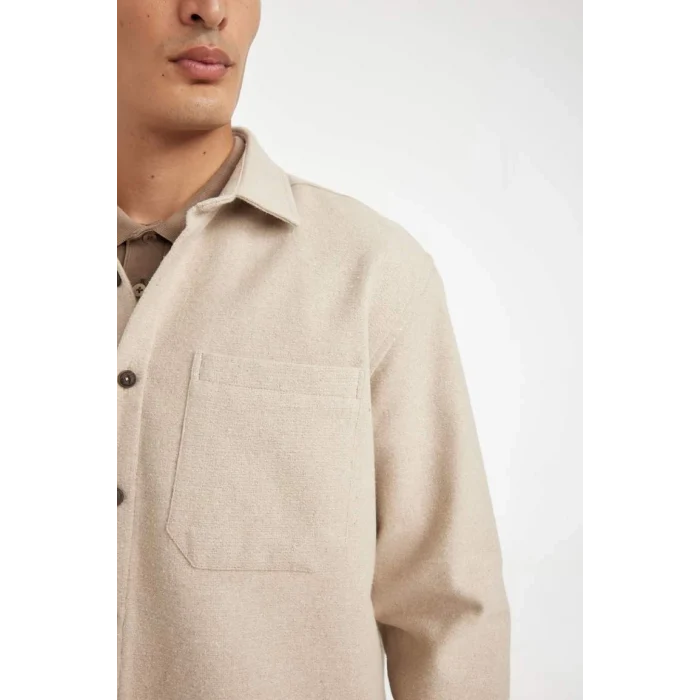 D2622 Regular Fit Polo Yaka Basic Düz Pamuk Karışımlı Uzun Kollu Gömlek