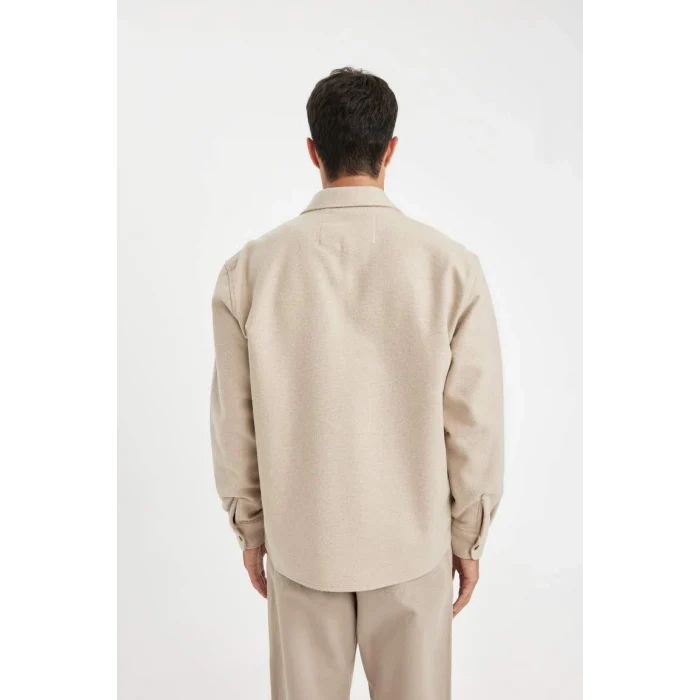 D2622 Regular Fit Polo Yaka Basic Düz Pamuk Karışımlı Uzun Kollu Gömlek