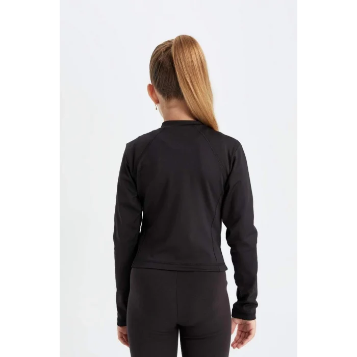 D2758 Basic Düz Fermuarlı Cepli Dik Yaka Siyah Hırka