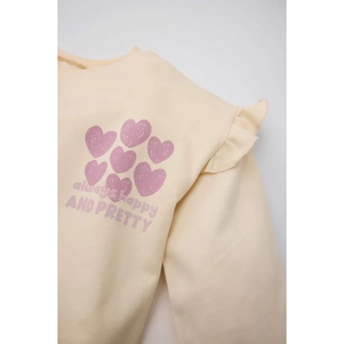 D2860 2li Takım Kalp Desenli Bisiklet Yaka Sweatshirt Üst Beli Lastikli İspanyol Paça Tayt