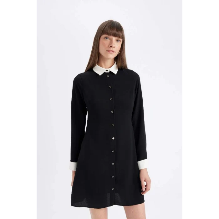 D2874 Krep Uzun Kollu Mini Elbise